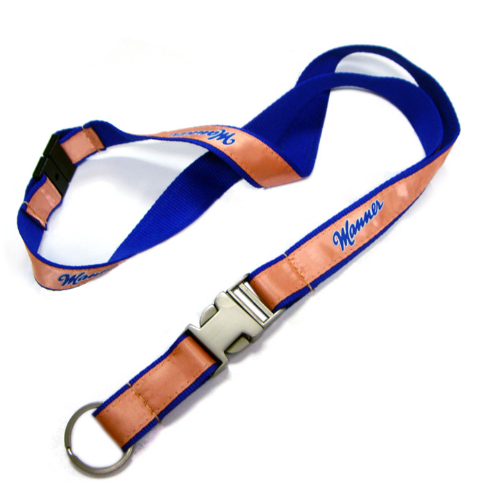 New style silk screen imprinted logo metal buckle satin custom neck straps