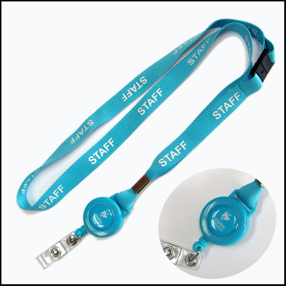 Crimp define badge holders retractable reel polyester lanyards 