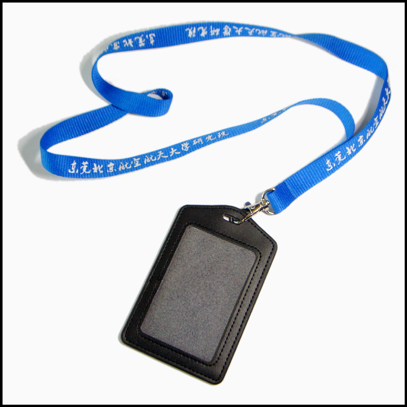 PU business ID card bag screen printing logo neck lanyards