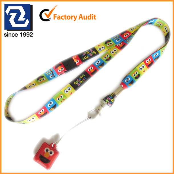 Cartoon sublimation logo polyester neck lanyard with mobile phone cleaner
