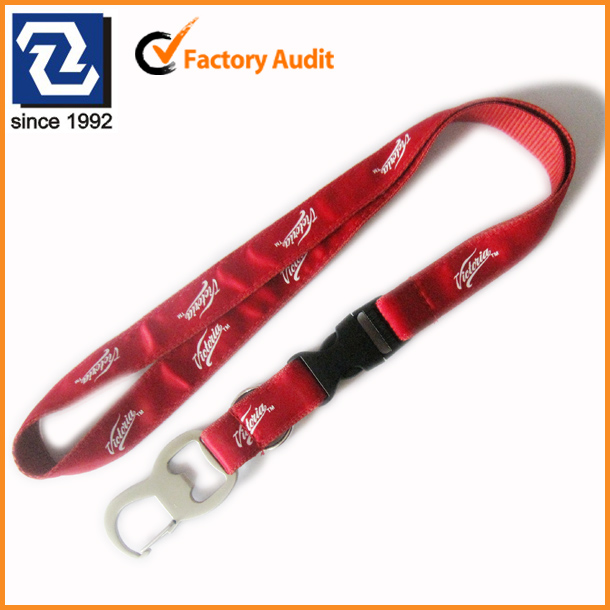 Black polyester custom logo feature opener hook neck lanyard 