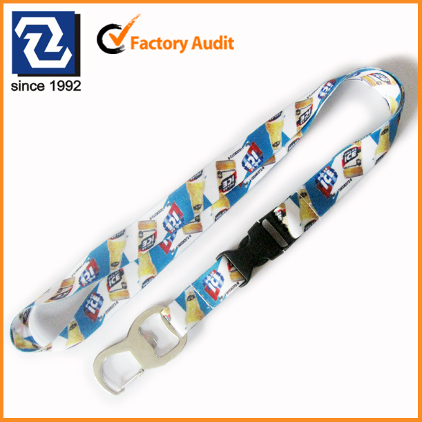 Black polyester custom logo feature opener hook neck lanyard 