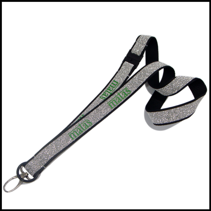 Glitter reflective custom strap oval hook fabriction key holder lanyard