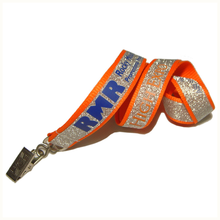 Glitter reflective custom color polyester neck strap lanyards