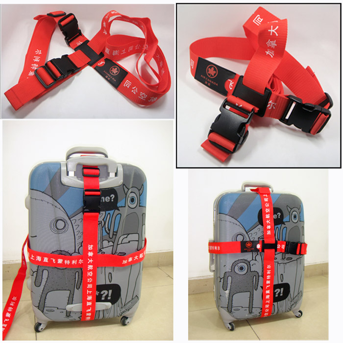 Adverting gift printing air line company  logo name brand nylon cross luggage strap