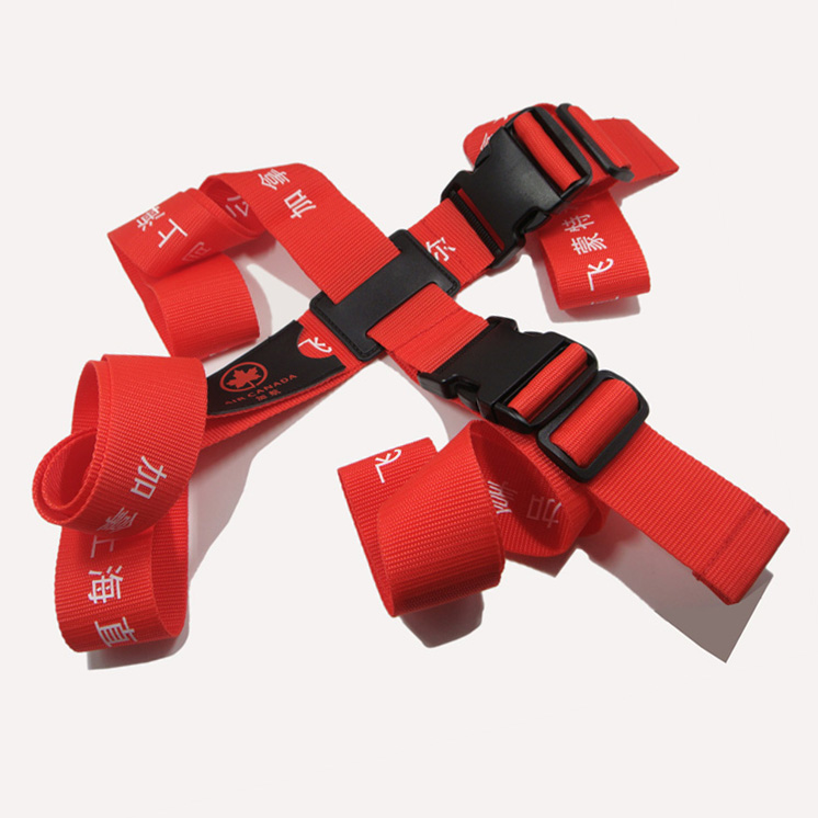 Adverting gift printing air line company  logo name brand nylon cross luggage strap