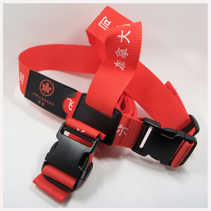 Adverting gift printing air line company logo name brand nylon cross luggage strap