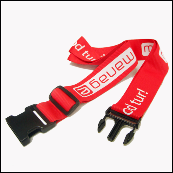 Imprinted custom logo polyester travel luggage strap manufacture