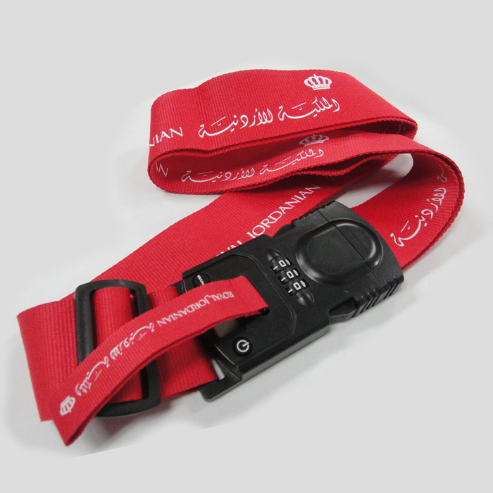 Weighing buckle red color polyester holder strap carry on luggage belt