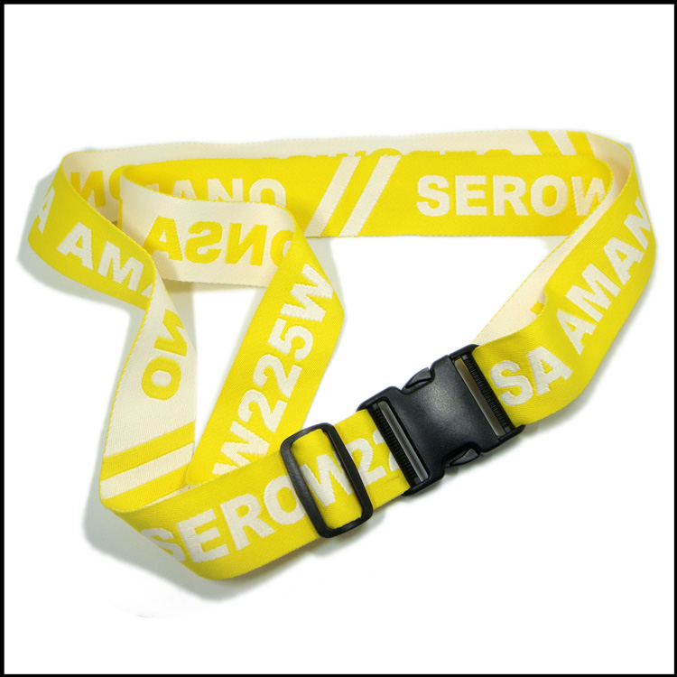 Woven custom logo green polyester travel luggage strap