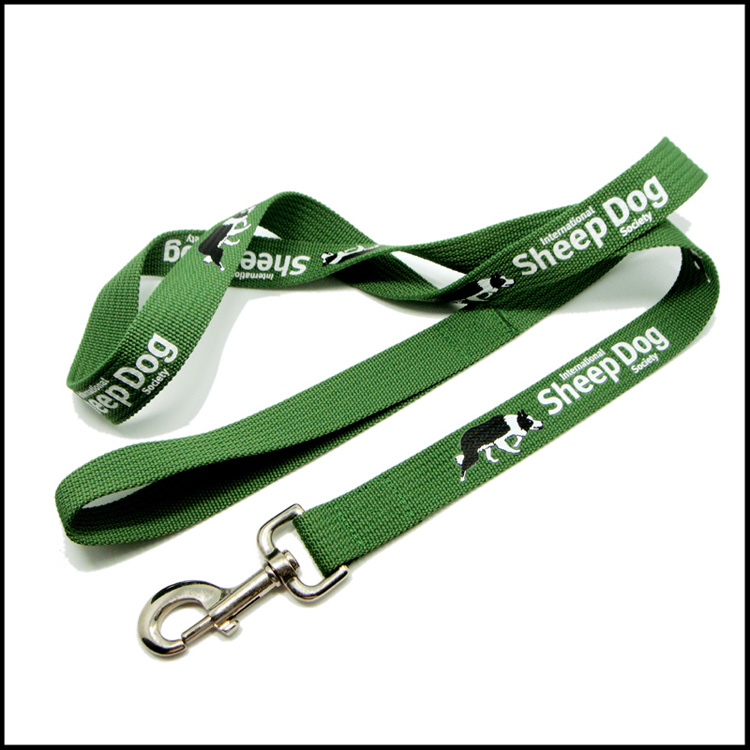 Green color fabric polyester printing custom logo dog leashes and collar