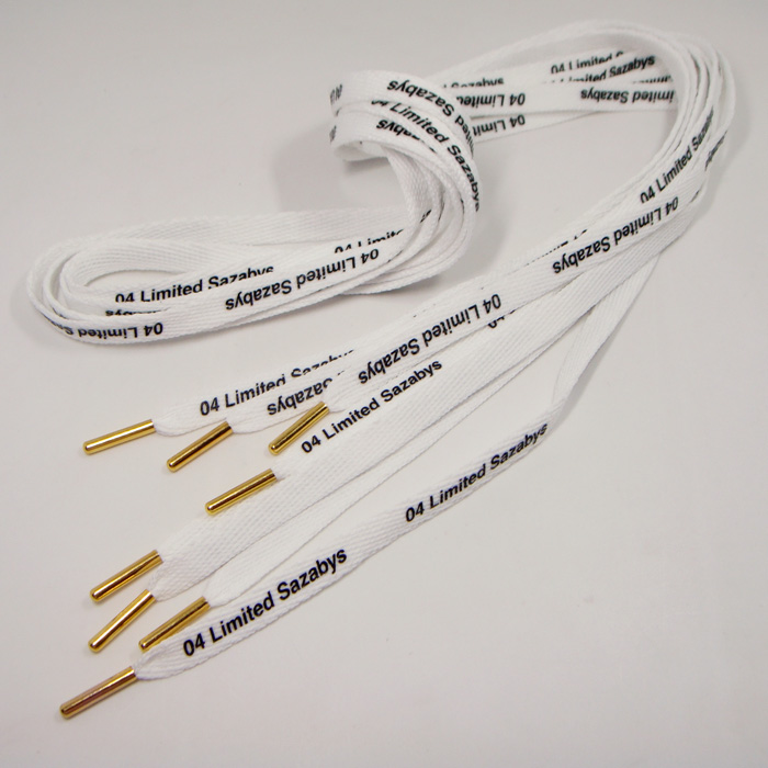 Metal gold ending tips fribac polyester printed custom logo shoelaces