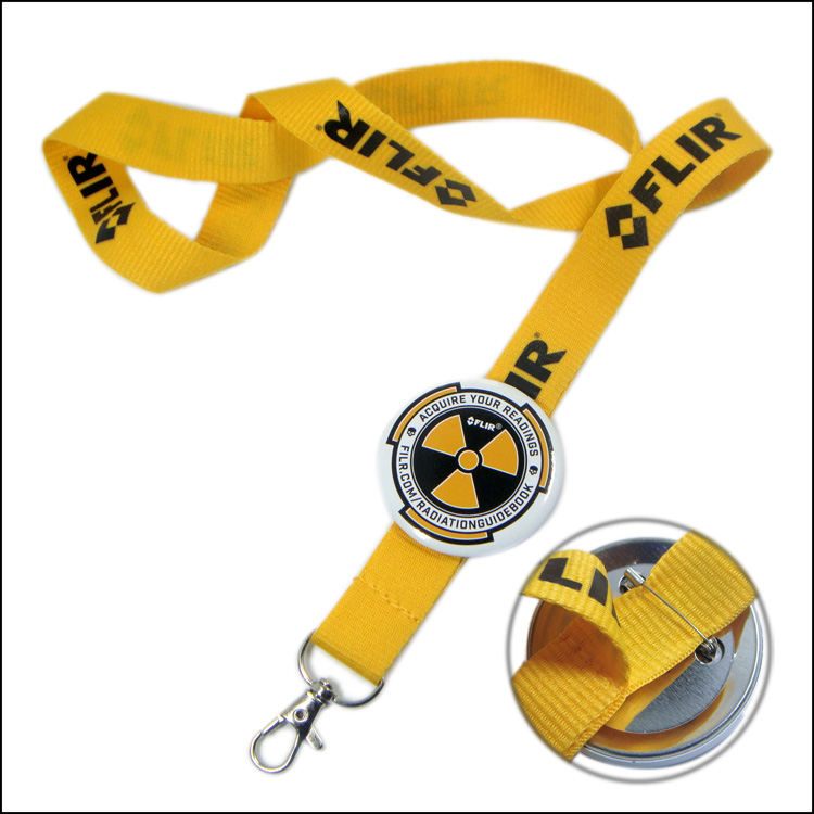 Yellow polyester screen printing logo with tinplate badge custom neck lanyard
