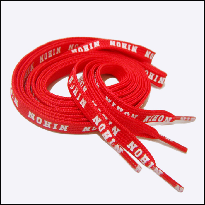Flat red tube shoelaces custom printed logo shoe laces packing