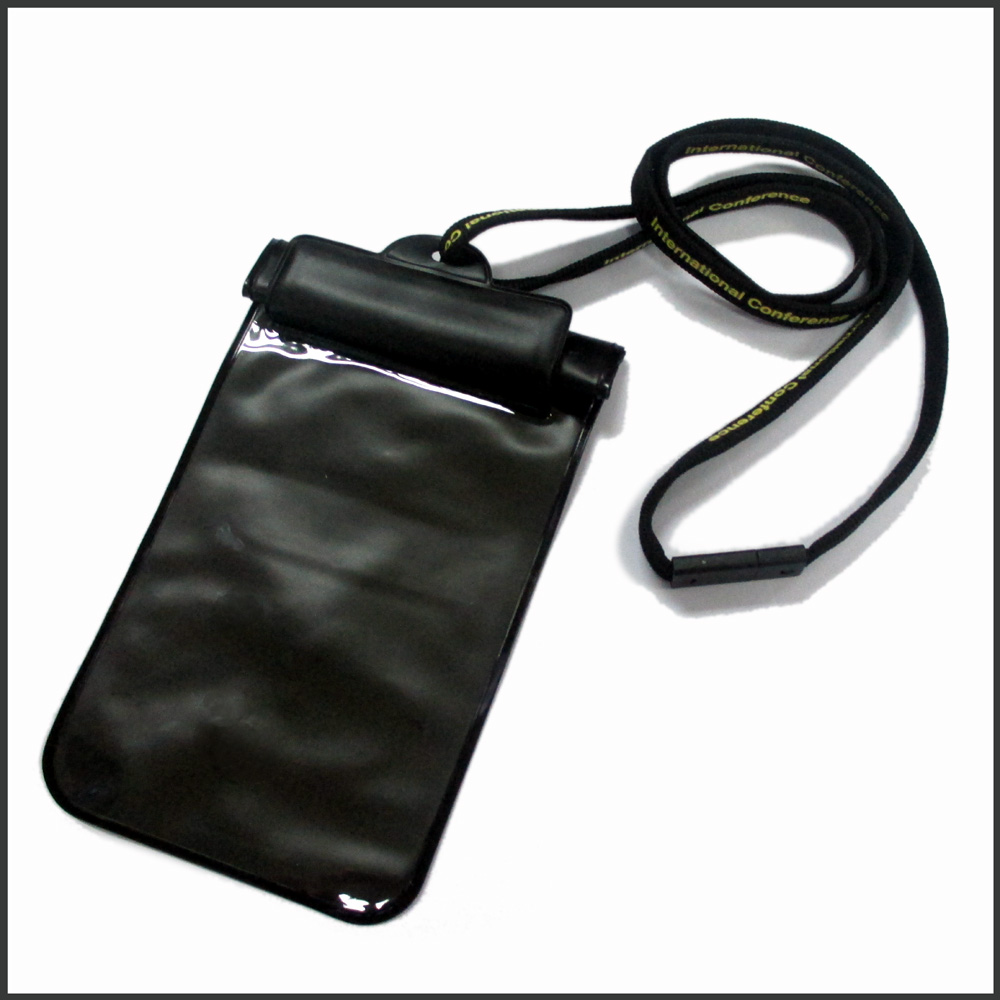 waterproof PVC phone lanyard case badge with round strap