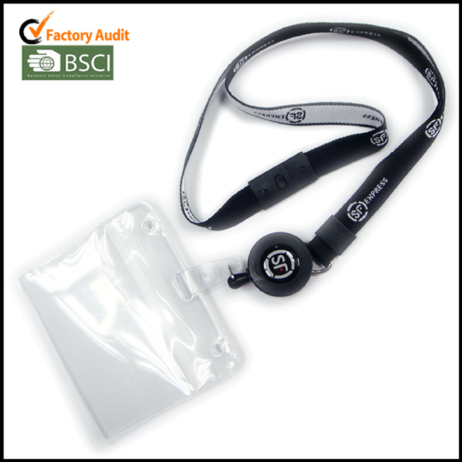 Custom woven logo badge reel lanyards for name card holder