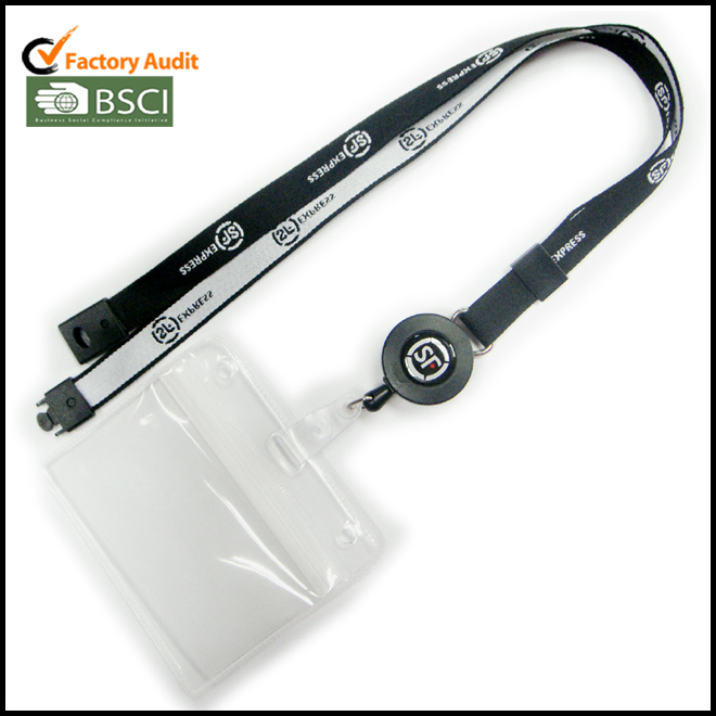 Custom woven logo badge reel lanyards for name card holder