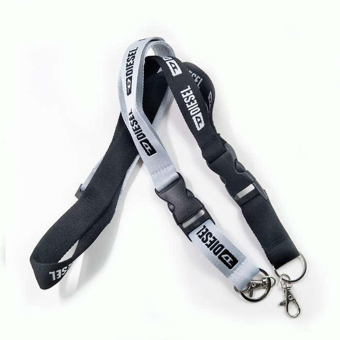 Yellow plain woven brand one side logo lanyards with key ring