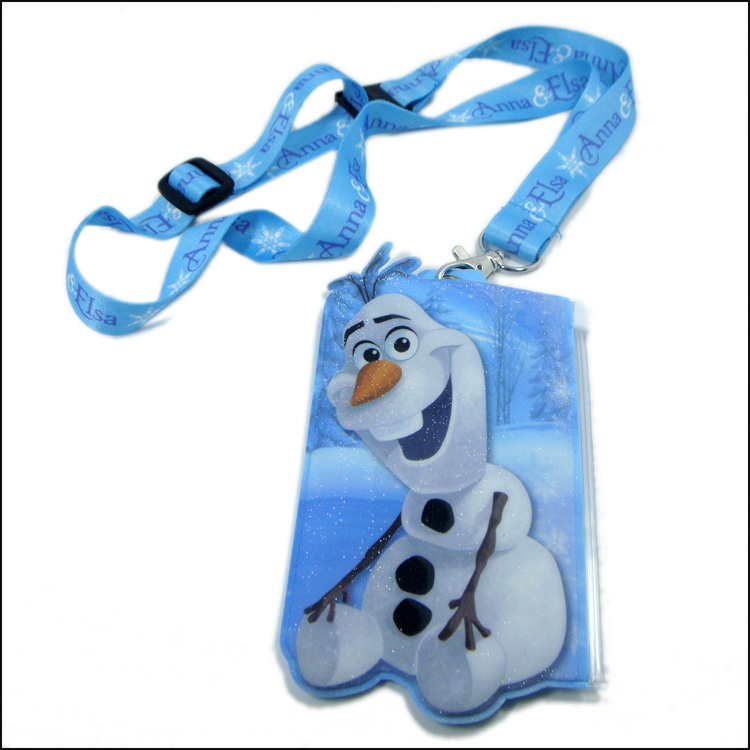 Bling blue snow cartoon logo soft vertical card holder lanyard 