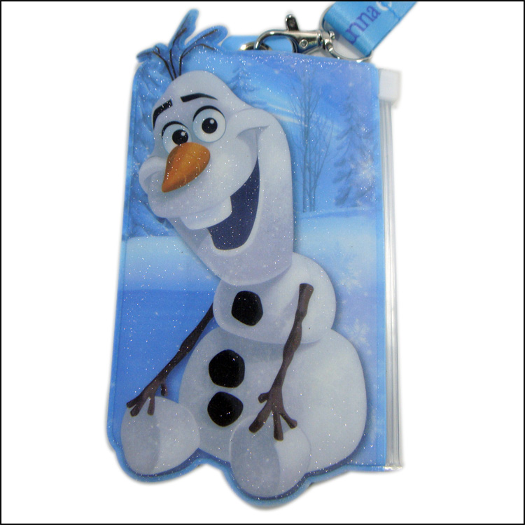 Bling blue snow cartoon logo soft vertical card holder lanyard 