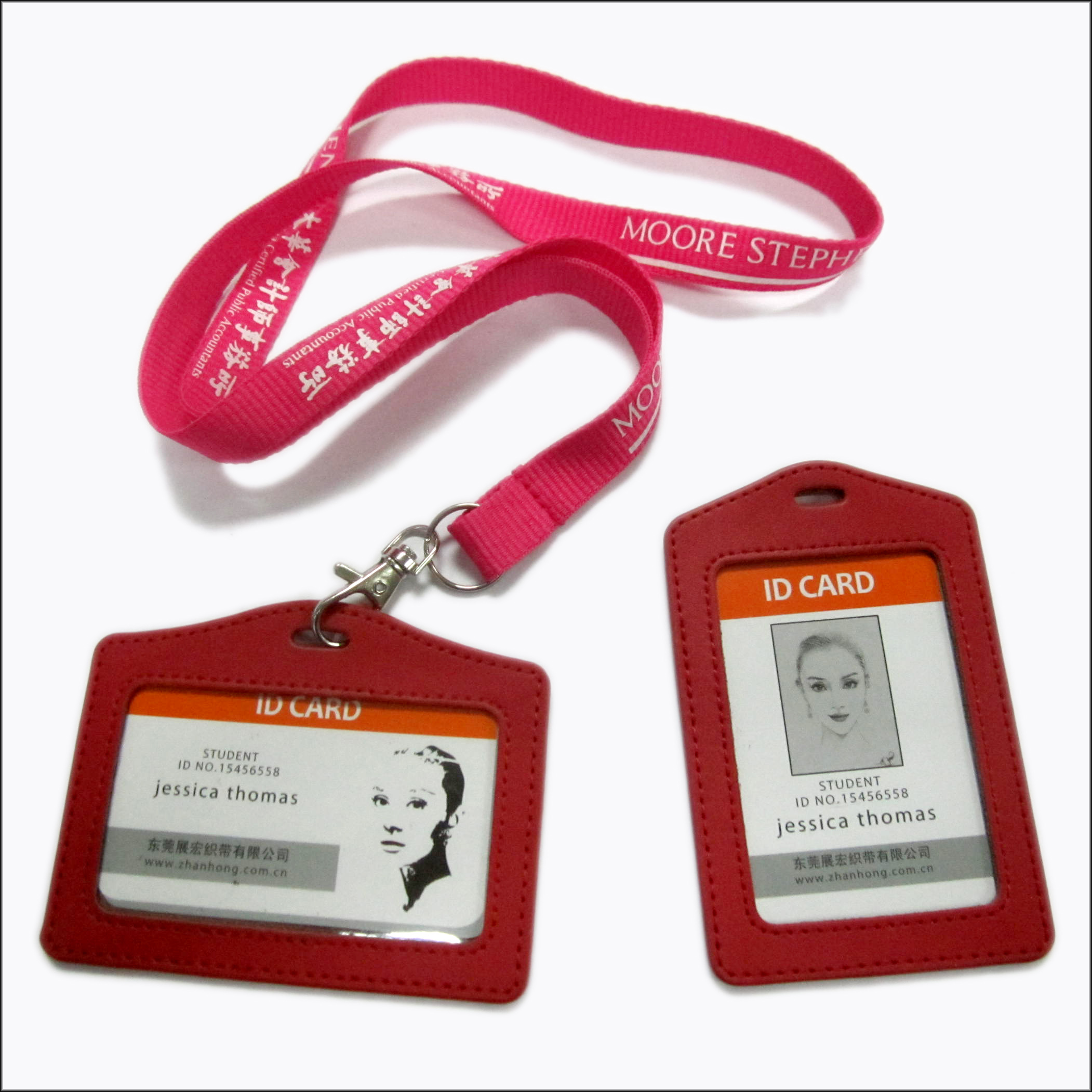 Imprinting logo polyester lanyard with leather card holder