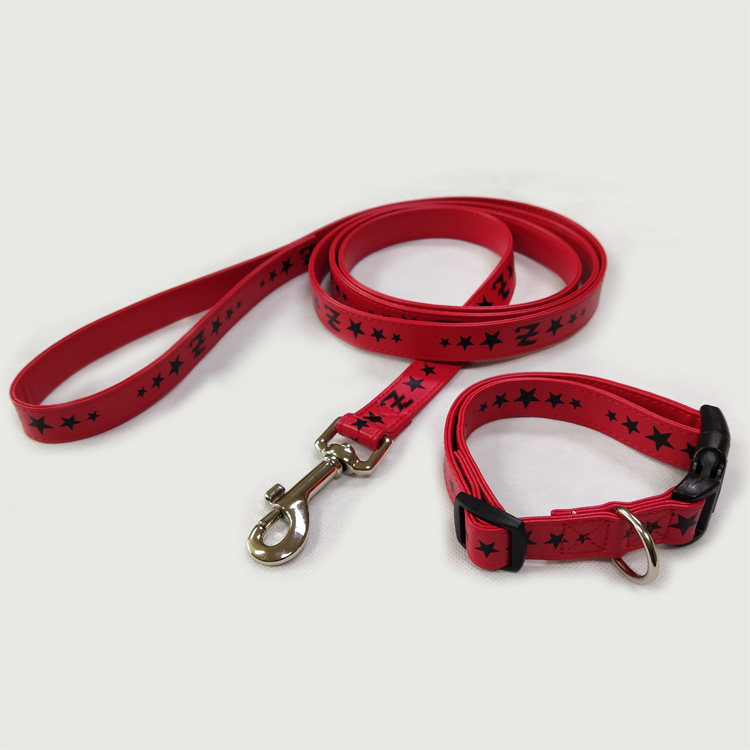 Tristed grain red thick luxury leather dog leash and collar