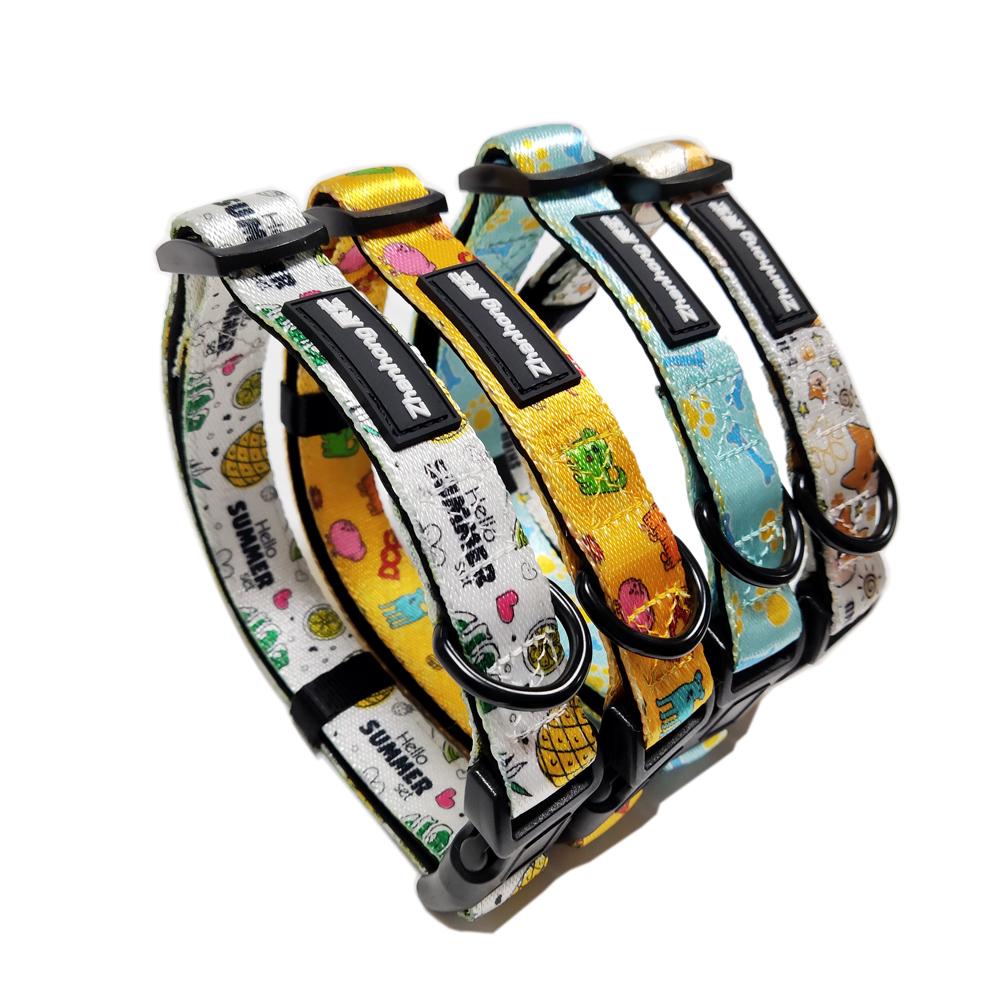 High quality adjustable printed solft flat nylon tactical webbing dog collars