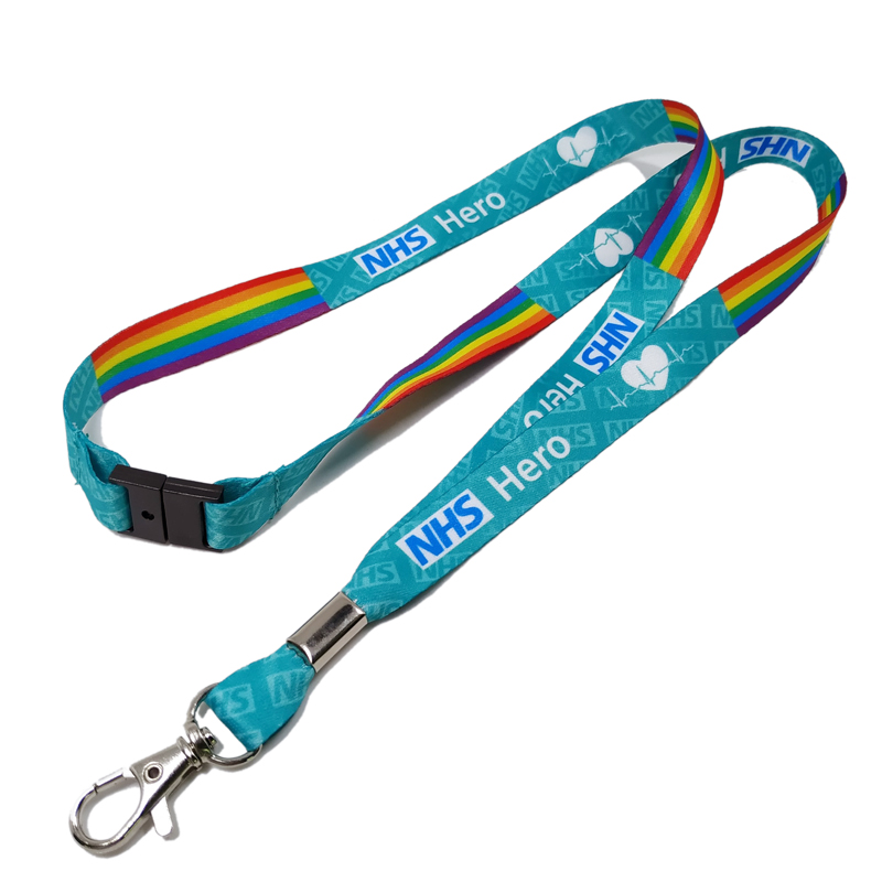 Promotion high end cheap dye heat sublimation polyester safety breakaway metal crimp die hooks lanyards