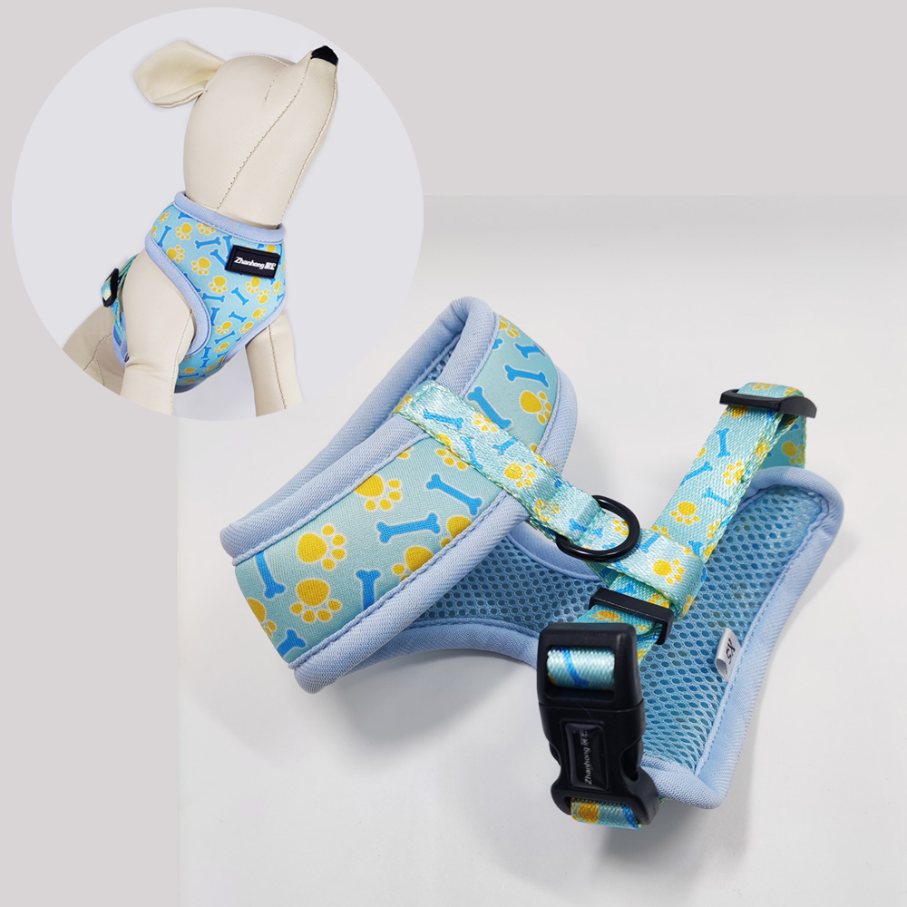 Custom designer logo neoprene safery adjustable reflective dog harness leash belt set