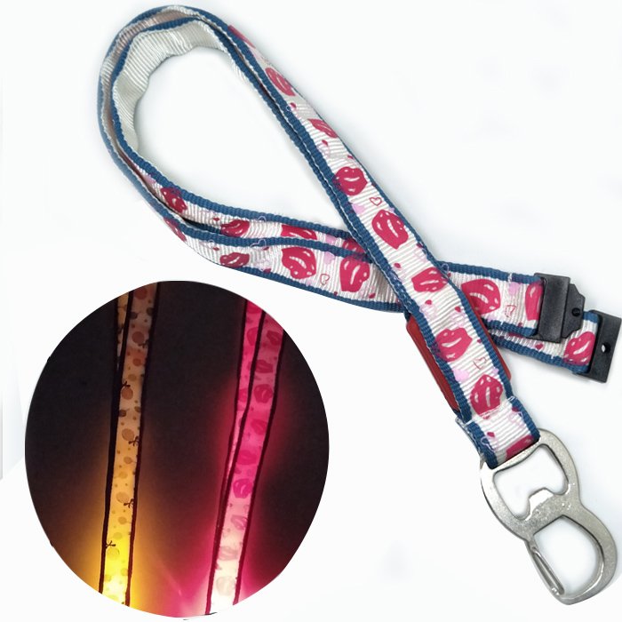 多功能可控LED灯印花尼龙挂绳酒吧特效开瓶器挂带