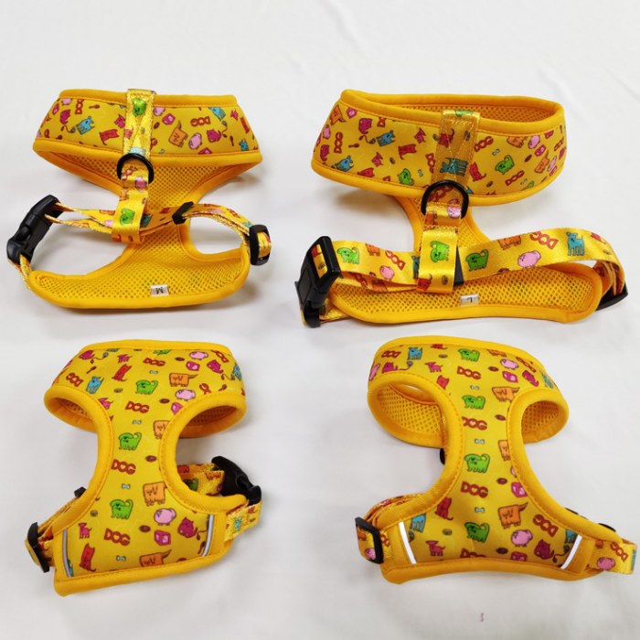定制时尚安全设计可逆穿氯丁豪华黄色宠物背心胸背