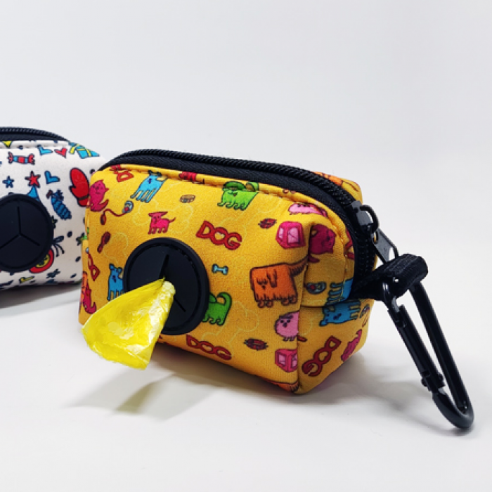 黄色定制热转印图案防水料便携宠物垃圾袋