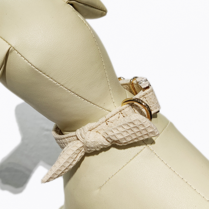 米白自然色华夫格打结时尚可爱项圈狗脖圈