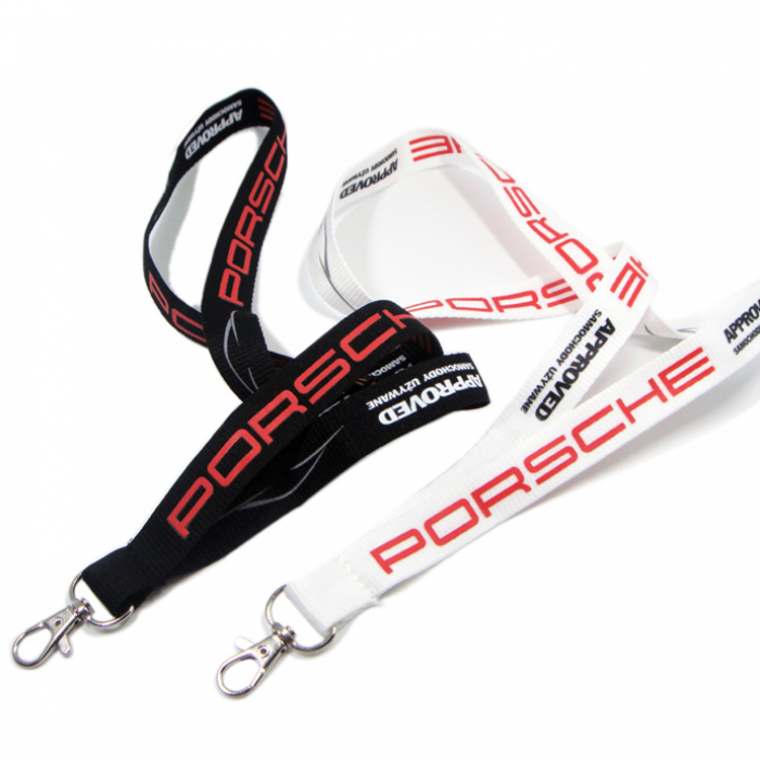 定制印刷汽车品牌标志黑色白色聚酯织带胸卡挂绳