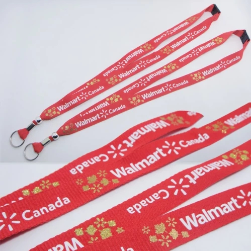 Gold sand printed logo key ring neck lanyards for business name card hodler straps